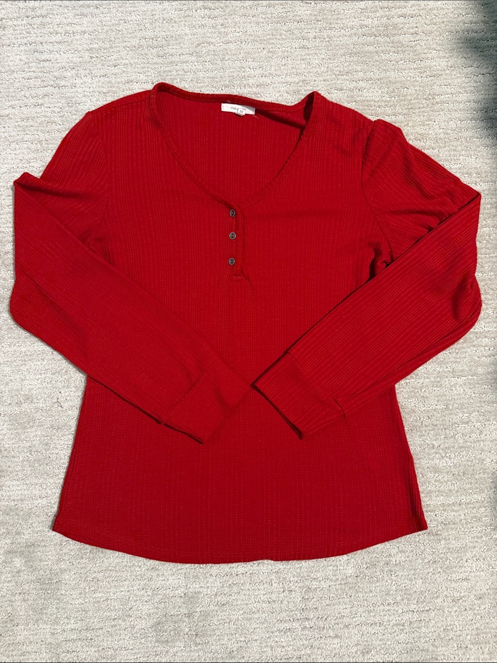 Maurices Red Ribbed Henley Long Sleeve Top